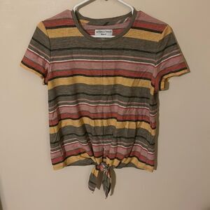Women's Striped Tie-Hem Tee in Multi-Color